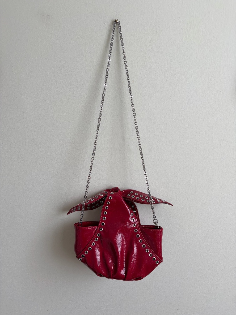 Zara Red Grommet Drawstring Crossbody Bag